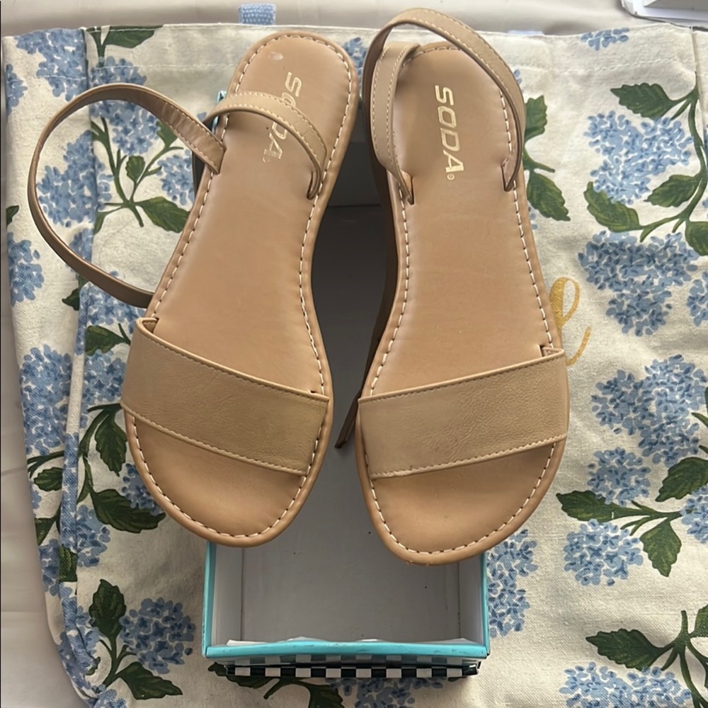 Soda Tan Slide Sandals Minimalist Design